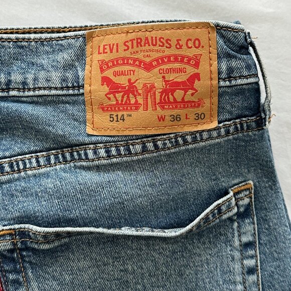 Levis 514 Jeans Mens 36x30 Blue Straight Mid Rise Medium Wash - Picture 3 of 6